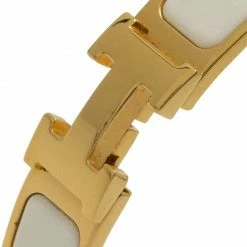 Hermes Clic Clac Cream Enamel Gold Plated Bracelet For Women -Deals Hermes Store luxury women hermes used accessories p54422 0005