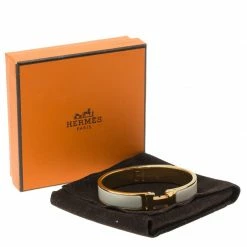 Hermes Clic Clac Cream Enamel Gold Plated Bracelet For Women -Deals Hermes Store luxury women hermes used accessories p54422 0007