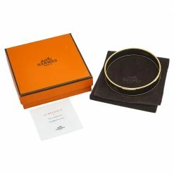 Hermes Hermès Caleche Black Enamel Gold Plated Bangle Bracelet For Women -Deals Hermes Store luxury women hermes used accessories p551583 002