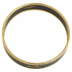 Hermes Hermès Caleche Black Enamel Gold Plated Bangle Bracelet For Women -Deals Hermes Store luxury women hermes used accessories p551583 004