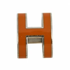 Hermes Pop H Palladium Plated Orange Lacquer Pendant For Women