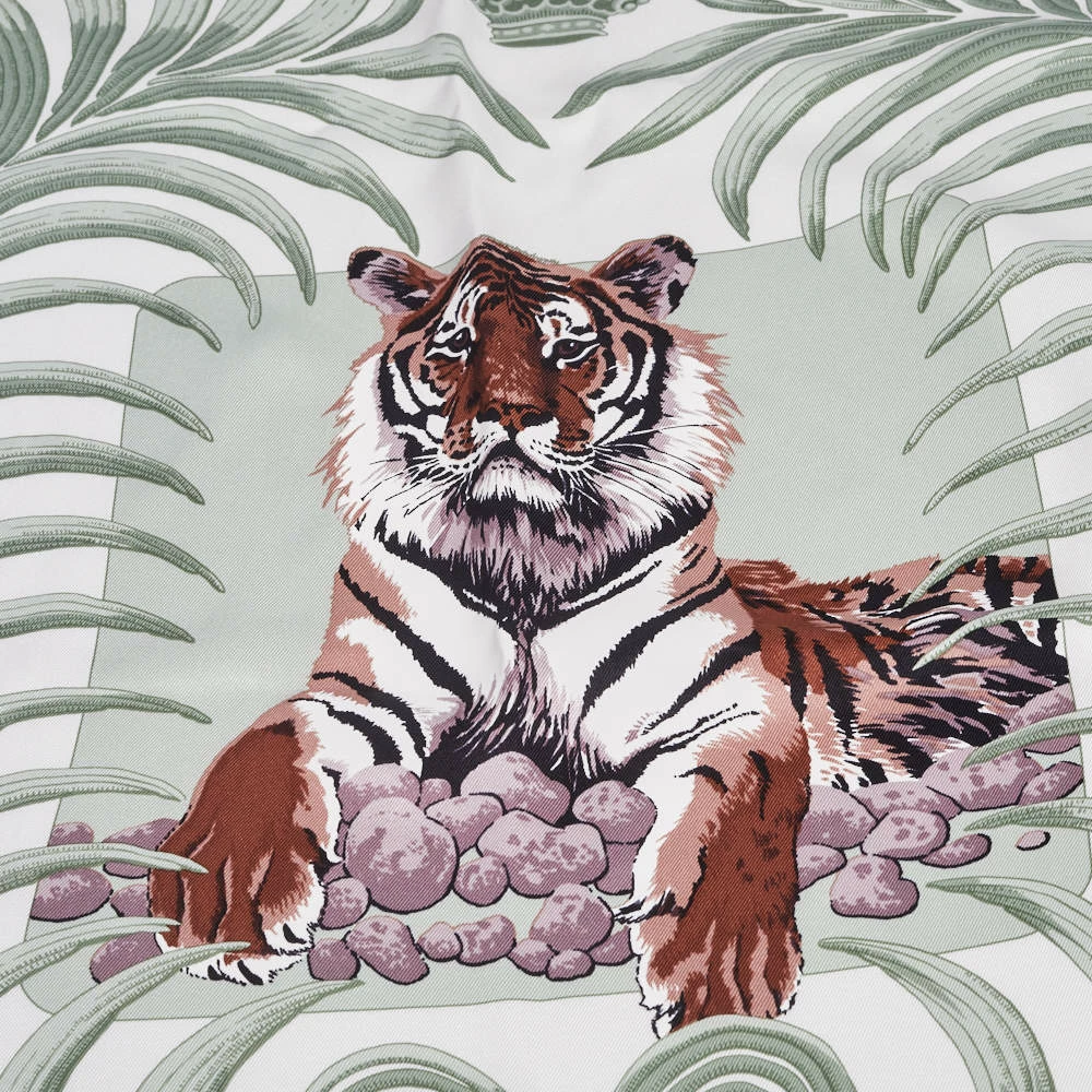Hermes Hermès Pale Green & Mauve Le Tigre Royal Silk Scarf For Women 5 Hermes Hermès Pale Green & Mauve Le Tigre Royal Silk Scarf For Women - Image 3
