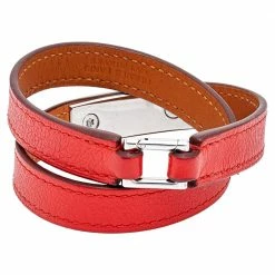 Hermes Hermès Orange Leather Palladium Plated Micro Rivale Double Tour Bracelet M For Women 15 Hermes Hermès Orange Leather Palladium Plated Micro Rivale Double Tour Bracelet M For Women -Deals Hermes Store luxury women hermes used accessories p559217 001