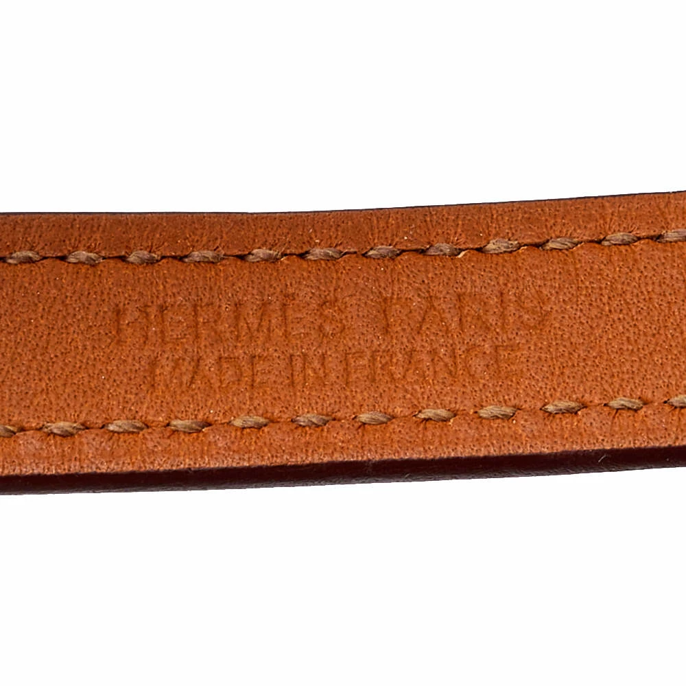 Hermes Hermès Orange Leather Palladium Plated Micro Rivale Double Tour Bracelet M For Women 9 Hermes Hermès Orange Leather Palladium Plated Micro Rivale Double Tour Bracelet M For Women - Image 7