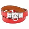 Hermes Hermès Orange Leather Palladium Plated Micro Rivale Double Tour Bracelet M For Women -Deals Hermes Store luxury women hermes used accessories p559217 008