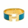 Hermes Hermès Clic Clac H Teal Enamel Gold Plated Wide Bracelet For Women -Deals Hermes Store luxury women hermes used accessories p560805 009