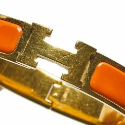 Hermes Hermès Clic H Orange Enamel Gold Plated Narrow Bracelet PM For Women -Deals Hermes Store luxury women hermes used accessories p561645 008
