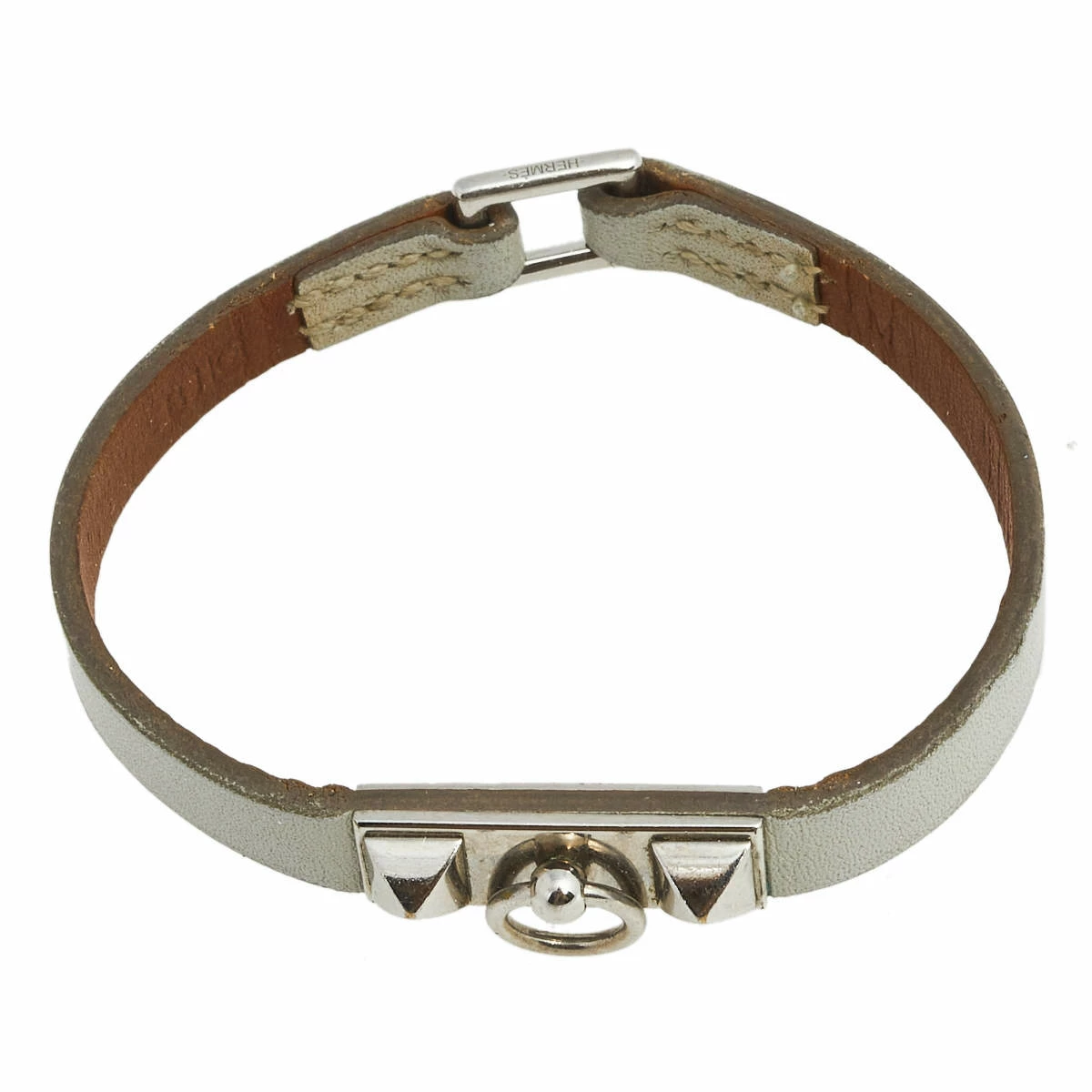 Hermes Hermès Grey Leather Palladium Plated Micro Rivale Bracelet M For Women 7 Hermes Hermès Grey Leather Palladium Plated Micro Rivale Bracelet M For Women - Image 5