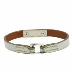 Hermes Hermès Grey Leather Palladium Plated Micro Rivale Bracelet M For Women 15 Hermes Hermès Grey Leather Palladium Plated Micro Rivale Bracelet M For Women -Deals Hermes Store luxury women hermes used accessories p561823 003