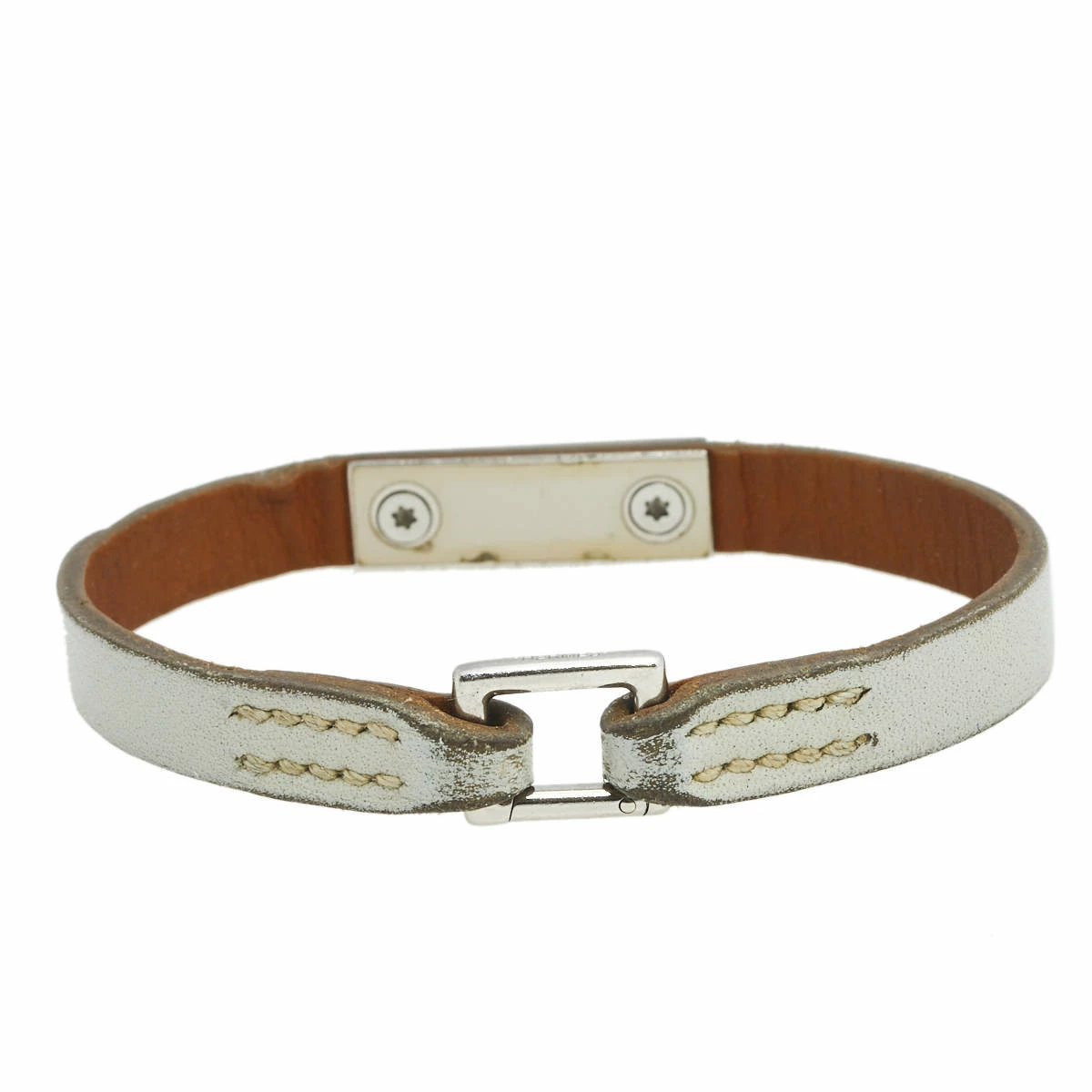 Hermes Hermès Grey Leather Palladium Plated Micro Rivale Bracelet M For Women 8 Hermes Hermès Grey Leather Palladium Plated Micro Rivale Bracelet M For Women - Image 6