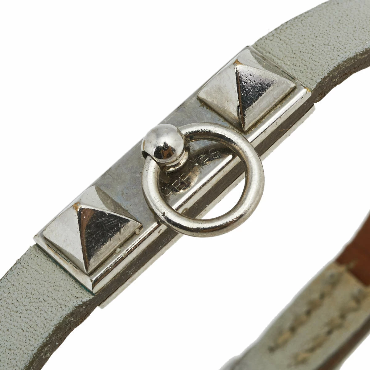 Hermes Hermès Grey Leather Palladium Plated Micro Rivale Bracelet M For Women 5 Hermes Hermès Grey Leather Palladium Plated Micro Rivale Bracelet M For Women - Image 3