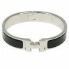 Hermes Clic Clac H Black Enameled Palladium-Plated Bracelet PM For Women