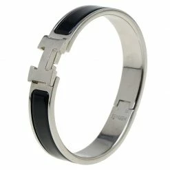 Hermes Clic Clac H Black Enameled Palladium-Plated Bracelet PM For Women -Deals Hermes Store luxury women hermes used accessories p56512 002