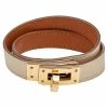 Hermes Beige Leather Gold Plated Kelly Double Tour Bracelet For Women -Deals Hermes Store luxury women hermes used accessories p566530 003