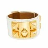 Hermes Hermès White Leather Gold Plated Collier De Chien Cuff Bracelet S For Women -Deals Hermes Store luxury women hermes used accessories p568295 009