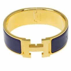 Hermes Clic Clac H Wide Purple Enamel Gold-Plated Bracelet For Women