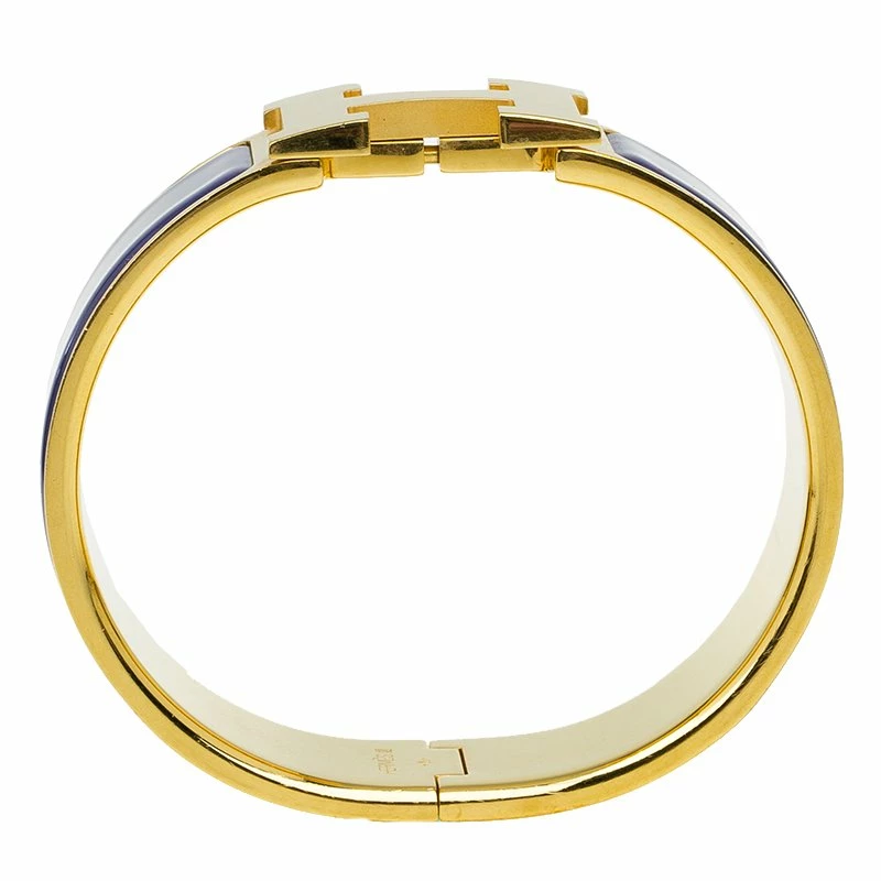 Hermes Clic Clac H Wide Purple Enamel Gold-Plated Bracelet For Women 6 Hermes Clic Clac H Wide Purple Enamel Gold-Plated Bracelet For Women - Image 4