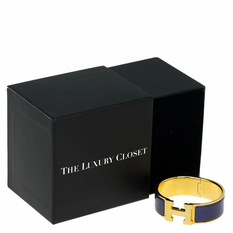 Hermes Clic Clac H Wide Purple Enamel Gold-Plated Bracelet For Women 9 Hermes Clic Clac H Wide Purple Enamel Gold-Plated Bracelet For Women - Image 7