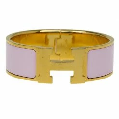 Hermes Clic Clac H Wide Pink Enamel Gold-Plated Bracelet For Women -Deals Hermes Store luxury women hermes used accessories p56839 003