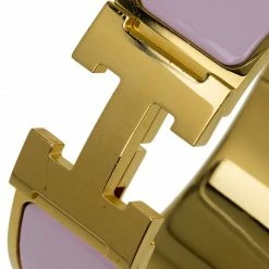 Hermes Clic Clac H Wide Pink Enamel Gold-Plated Bracelet For Women -Deals Hermes Store luxury women hermes used accessories p56839 005