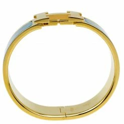Hermes Clic Clac H Wide Duck Blue Enamel Gold-Plated Bracelet PM For Women -Deals Hermes Store luxury women hermes used accessories p56840 004