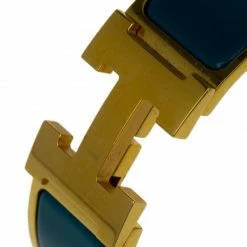 Hermes Clic Clac H Wide Duck Blue Enamel Gold-Plated Bracelet PM For Women -Deals Hermes Store luxury women hermes used accessories p56840 005