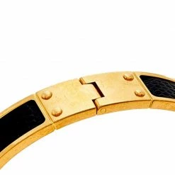 Hermes Hermès Black Lizard Leather Gold Plated Narrow Hinged Bracelet For Women -Deals Hermes Store luxury women hermes used accessories p569427 1641278525 011