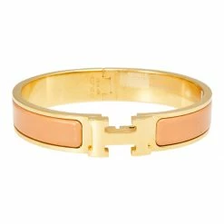 Hermes Hermès Clic H Gold Plated Rose Florida Enamel Narrow PM Bracelet For Women