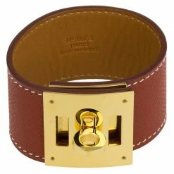 Hermes Extreme Brown Leather Gold Plated Bracelet For Women