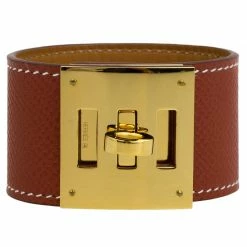 Hermes Extreme Brown Leather Gold Plated Bracelet For Women -Deals Hermes Store luxury women hermes used accessories p57084 003