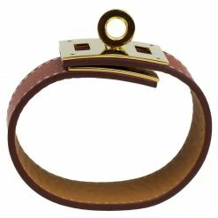 Hermes Extreme Brown Leather Gold Plated Bracelet For Women -Deals Hermes Store luxury women hermes used accessories p57084 004