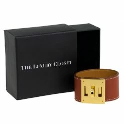 Hermes Extreme Brown Leather Gold Plated Bracelet For Women -Deals Hermes Store luxury women hermes used accessories p57084 008
