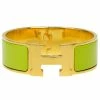 Hermes Clic Clac H Wide Green Enamel Gold Plated Bracelet For Women -Deals Hermes Store luxury women hermes used accessories p57087 0001