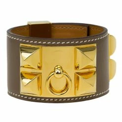 Hermes Hermès Collier De Chien Calfskin Leather Gold Plated Bracelet For Women -Deals Hermes Store luxury women hermes used accessories p57090 003