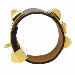Hermes Hermès Collier De Chien Calfskin Leather Gold Plated Bracelet For Women -Deals Hermes Store luxury women hermes used accessories p57090 004