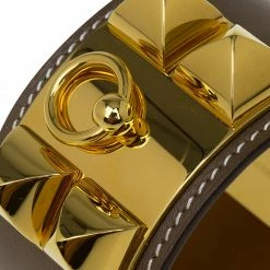 Hermes Hermès Collier De Chien Calfskin Leather Gold Plated Bracelet For Women -Deals Hermes Store luxury women hermes used accessories p57090 006