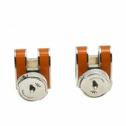 Hermes Hermès Pop H Orange Lacquered Palladium Plated Stud Earrings For Women -Deals Hermes Store luxury women hermes used accessories p574667 004