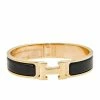 Hermes Clic H Gold Plate Black Enamel Cuff Bracelet PM For Women -Deals Hermes Store luxury women hermes used accessories p576755 002