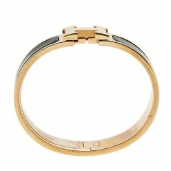 Hermes Clic H Gold Plate Black Enamel Cuff Bracelet PM For Women -Deals Hermes Store luxury women hermes used accessories p576755 005