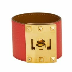 Hermes Kelly Dog Epsom Leather Gold Tone Metal Bracelet S For Women