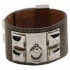 Hermes Brown Leather Lizard Collier De Chien Wide Bracelet For Women -Deals Hermes Store luxury women hermes used accessories p580410 001