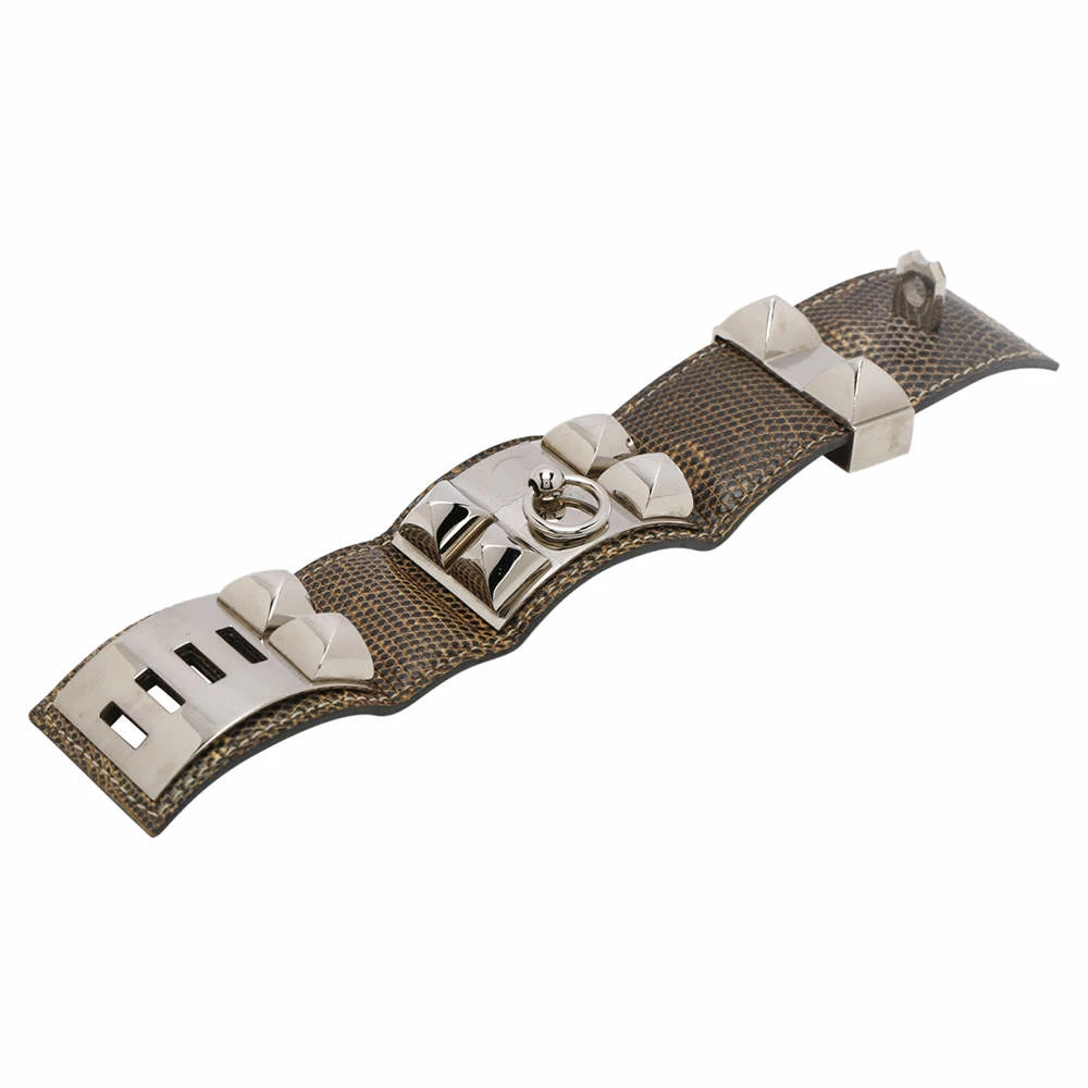 Hermes Brown Leather Lizard Collier De Chien Wide Bracelet For Women 7 Hermes Brown Leather Lizard Collier De Chien Wide Bracelet For Women - Image 5