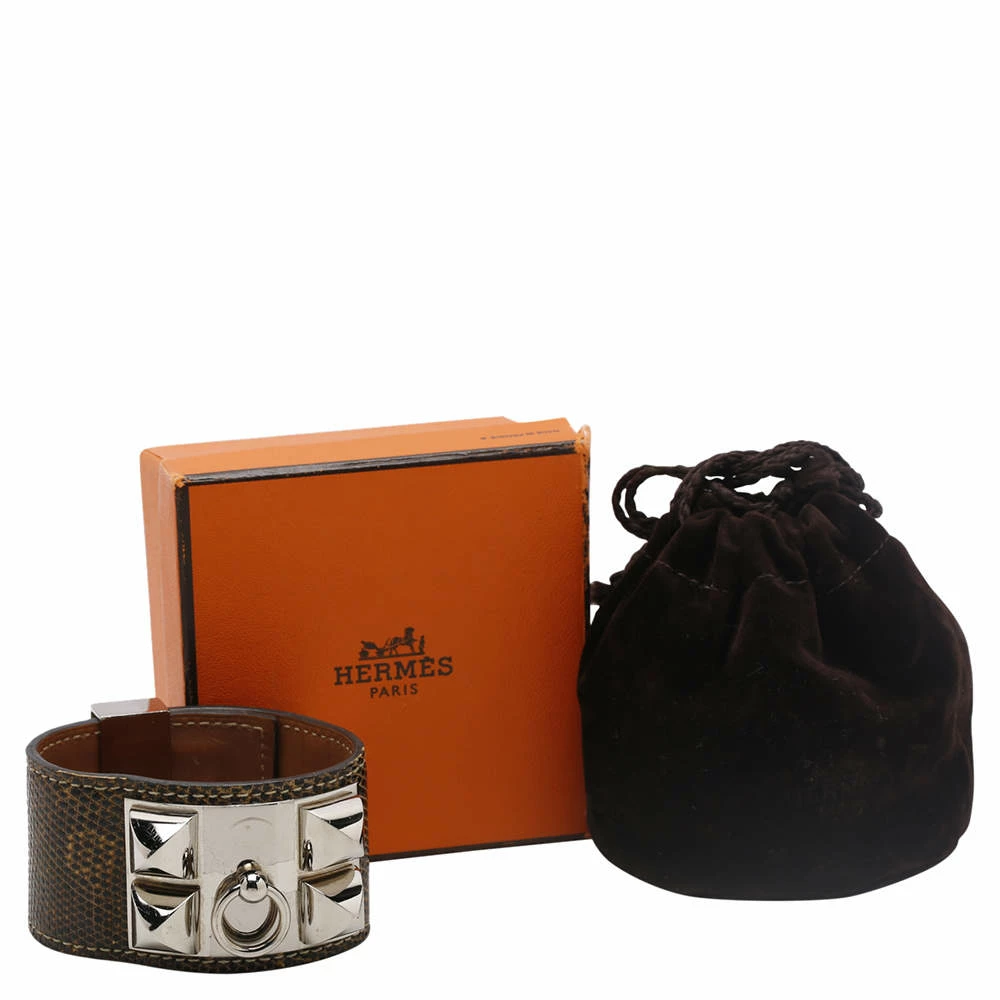 Hermes Brown Leather Lizard Collier De Chien Wide Bracelet For Women 6 Hermes Brown Leather Lizard Collier De Chien Wide Bracelet For Women - Image 4