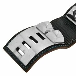 Hermes Blue Leather Lizard Collier De Chien Wide Bracelet For Women -Deals Hermes Store luxury women hermes used accessories p580412 011