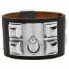 Hermes Blue Leather Lizard Collier De Chien Wide Bracelet For Women