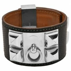 Hermes Blue Leather Lizard Collier De Chien Wide Bracelet For Women -Deals Hermes Store luxury women hermes used accessories p580412 016