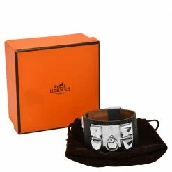 Hermes Blue Leather Lizard Collier De Chien Wide Bracelet For Women -Deals Hermes Store luxury women hermes used accessories p580412 019