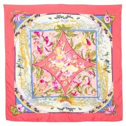 Hermes Pink Printed Tropiques Silk Scarf For Women