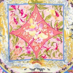 Hermes Pink Printed Tropiques Silk Scarf For Women -Deals Hermes Store luxury women hermes used accessories p581635 003