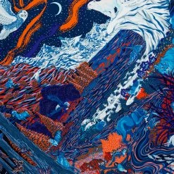 Hermes Hermès Blue Into The Canadian Wild Silk Scarf For Women -Deals Hermes Store luxury women hermes used accessories p582613 004